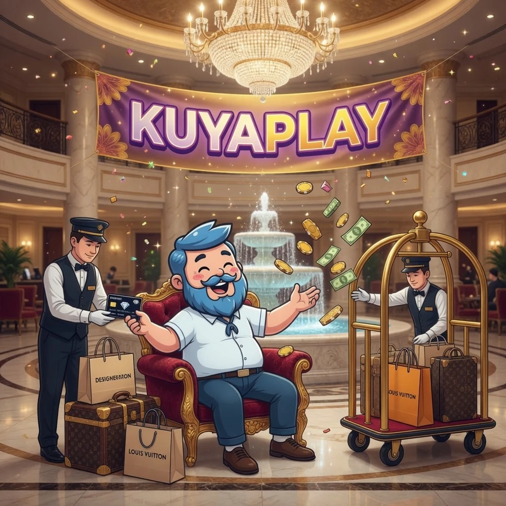 mobile app — hand holding smartphone displaying KuyaPlay casino app interface, dark neon background